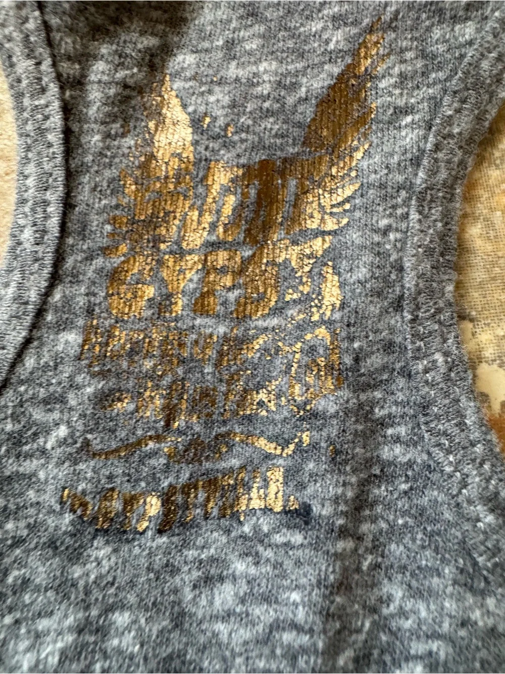 Junk Gypsy Gray Tank Top with Brown/Bronze “Honey Hush” Graphic Size Small - Picture 5 of 7
